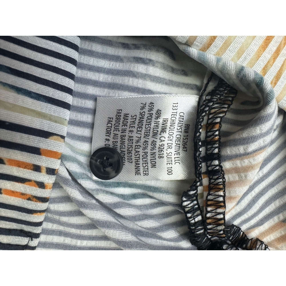 Aloha Bay Mens Large Floral Striped Textured Knit Button Down Shirt Navy New - Picture 6 of 13